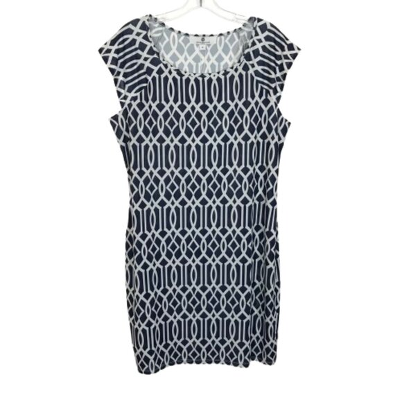 NWT Women Size XL Jean-Pierre Klifa Paris Lily Sheath Dress in Celtic Navy White - Picture 1 of 4